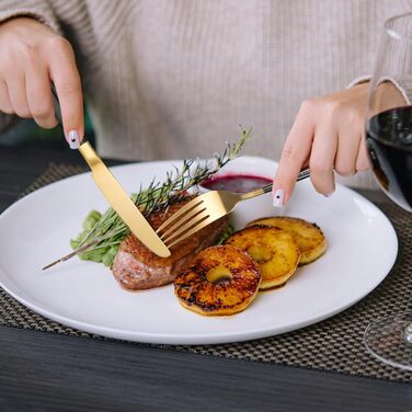 Набір столових приборів на 6 осіб, 24 предмети з тримачем, чорно-золотистий Wekity