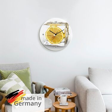 Настінний декоративний годинник без цокання скла Ø 30 см круглий безшумний фрукт апельсин у воді фрукти сучасна їжа T5UI (лимон у кубику льоду, кварцовий годинник)