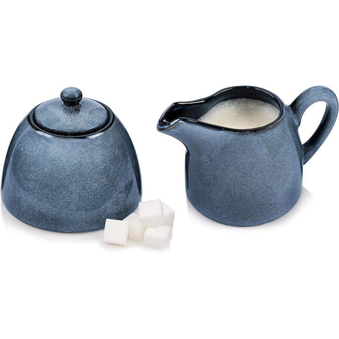 Співачка Набір молока та цукру Darwin 3 шт., Цукорниця та набір глечиків для молока Кераміка, Цукорниця з кришкою та глечиком для молока, Контейнер для молока та дозатор цукру ручної роботи, Контейнер для цукру Синя цукорниця та Глечик для молока синій