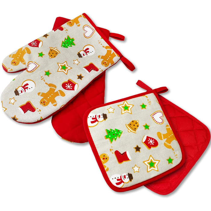 Кухонний, червоний, 1 пара, ЗІЗ категорії II, термостійкий до 250C, перевірений та сертифікований продукт (прихватки, різдвяні)