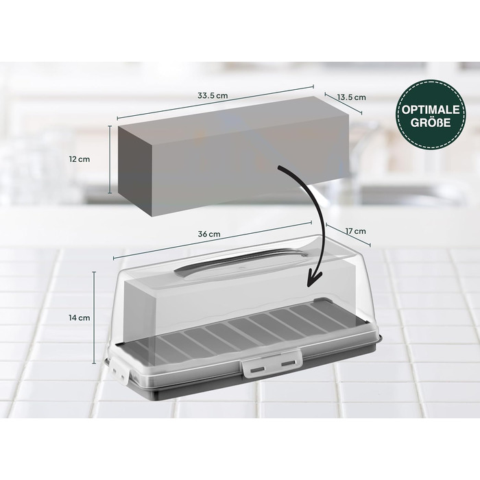 Коробка для транспортировки торта с крышкой, капюшоном и ручкой. Коробка для хранения, контейнер для торта, тарелка для торта, контейнер для торта, коробка для торта, тарелка для торта, начинка для торта, колокольчик для торта - (антрацит, прямоугольный)