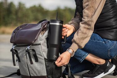 Термокружка 1200 мл с трубочкой и ручкой, черная Milu