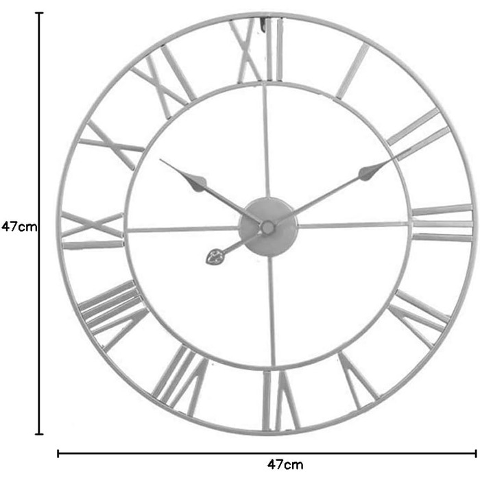 Великий круглий металевий настінний годинник у вінтажному стилі з безшумним нецокаючим живленням від батареї 40 см, 16-дюймовий римський номер, годинники для вітальні, спальні, кухні, настінний годинник-прикраса (срібло, 47 см)