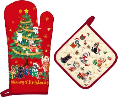 Набір з 2 різдвяних рукавичок для духовки та підставок для каструль Arquiel, 100 бавовняні кулінарні рукавички, термостійкі кухонні рукавички для приготування їжі, різдвяний декор для кухні, подарунки для жінок (різдвяна ялинка 02, рукавички для духовки п