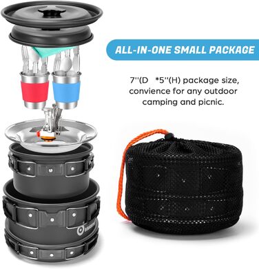 Набір посуду для кемпінгу з газовою плитою, 16 предметів Odoland