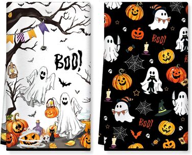 Кухонні рушники Arquiel Retro Luscuncher з мікрофібри, 2 шт., зимові кухонні рушники, абсорбуючі, подарунок на свято, новосілля, прикраса кухні (Хелловін 02, 40 x 60 см)