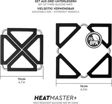 Квадратна силіконова підставка під гаряче 3 шт чорний O-ishii