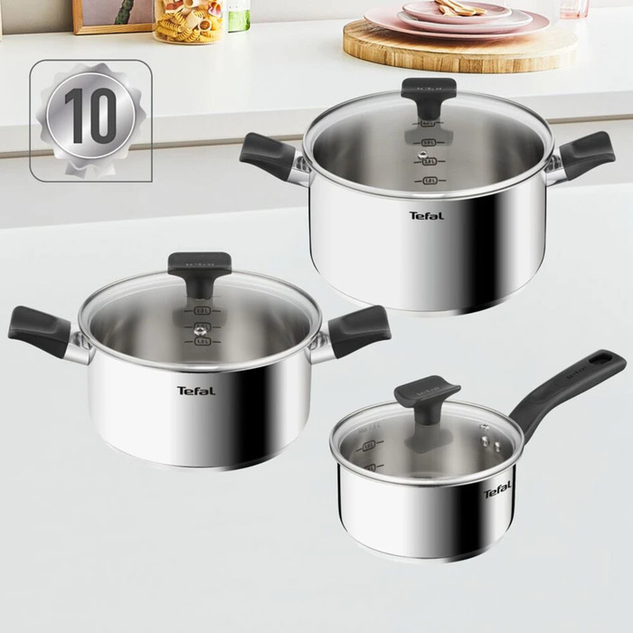 Tefal Delicious набор посуды, 6 предметов, нержавеющая сталь, бакелит, стекло