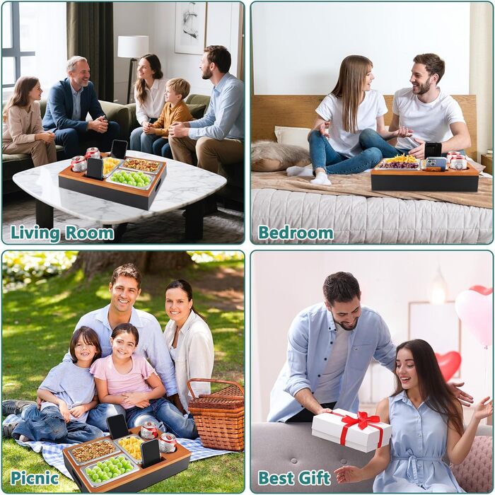 Снек-бокс з 3 мисками для снеків, 2 підставками для чашок та тримачем для мобільного телефону, чорний Foydream