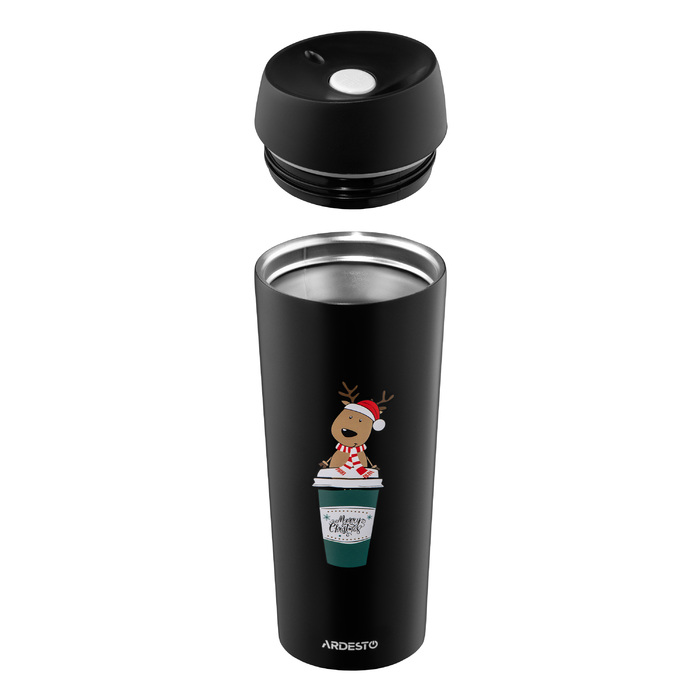 Термокружка ARDESTO Coffee Time Reindeer 450 мл, нержавеющая сталь, черный