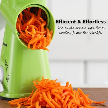 Терка для сиру, Ручна барабанна тертка з 3 знімними барабанними лезами, Овочерізка для швидкого різання, ідеально підходить як терка для картоплі, Терка для горіхів з рукояткою, Подрібнювач горіхів, Подрібнювач мигдалю (Зелений)