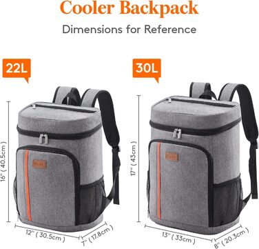 Герметичная сумка-холодильник Рюкзак Водонепроницаемый рюкзак для пикника Изолированная сумка для ланча для мужчин Женщины Работа Пикники Пляж Кемпинг Путешествия Активный отдых, серый серый M, 22L Cool Pack