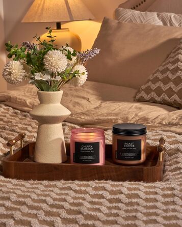 Ароматичні свічки M&SENSE з кавою у скляній банці з 2 гнітами 330 г, час горіння 70 годин, свічка з натурального соєвого воску для спальні, кухні, декору дому, подарункова свічка для чоловіків та жінок, смажена кава (цвітіння вишні)