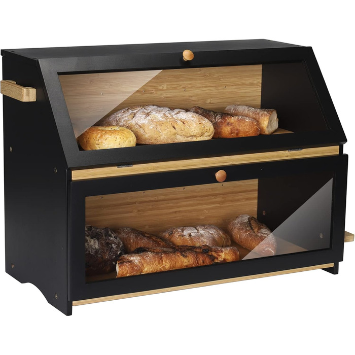 Хлібниця Leader Accessories з бамбука, 2-ярусна, для безпечного зберігання хліба, легкий догляд, 39x25x32 см, чорна (39x25x32 см/15,3&39x9,8&39x12,6&39) (чорна (50x25x37 см/19,7&39x9,8&39x14,5&39))