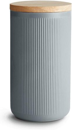 Керамічні банки для зберігання SPRINGLANE 4 шт. Набір із дерев'яними смужками кришки, гумовими дерев'яними кришками, коробками для зберігання, коробками для зберігання продуктів (10,1 x 18,3 см темно-сірий)