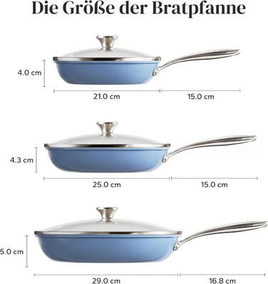 Набор индукционных сковородок со стеклянными крышками, 6 предметов 20, 24, 28 см, синий Redchef