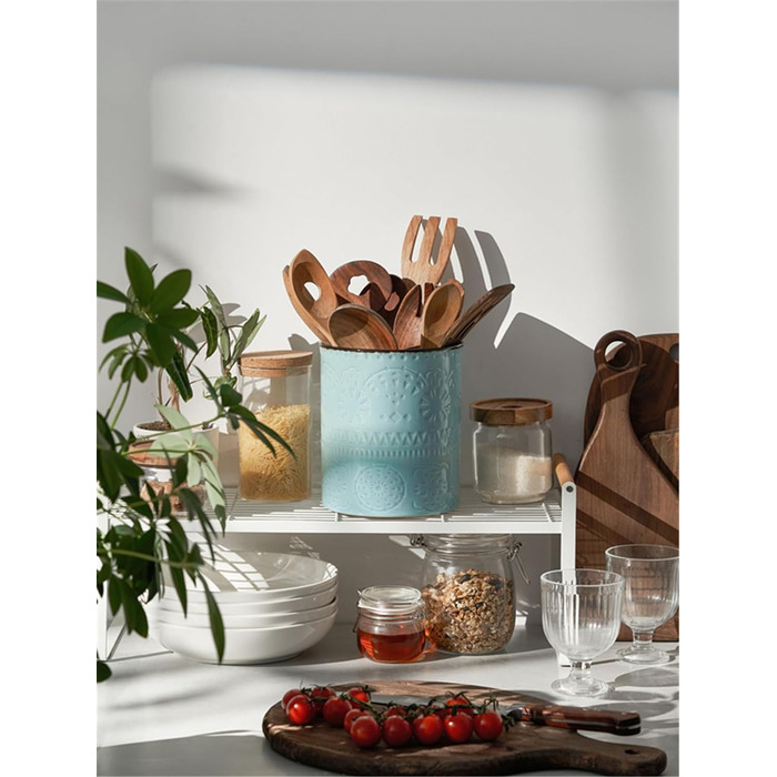 Тримач кухонного посуду DOWAN, тримач посуду для кухні для декорування кухонної стільниці, контейнер для посуду, кухонне начиння, нековзке, стійке до подряпин коркове дно, органайзер для посуду, яскраві кольори (синій)
