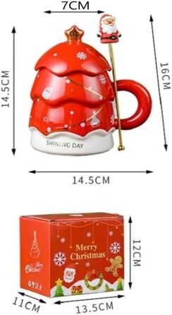 Кавовий кухоль 400 мл Різдвяна ялинка з кришкою та паличкою для перемішування, червоний YDoLimmer