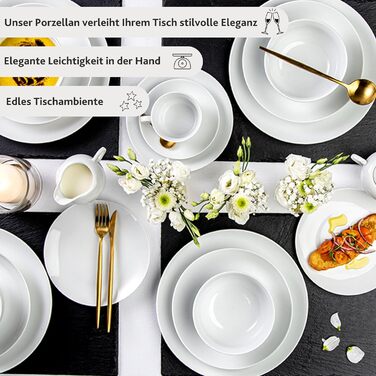 Тарілка для пасти New Port на 4 предмети, набір тарілок для пасти на 4 особи, порцелянова миска для пасти, глибока тарілка, яку можна мити в посудомийній машині, багатофункціональна миска біла 370 мл ПРЕМІУМ КОЛЕКЦІЯ (комбінований набір з 24 предметів)