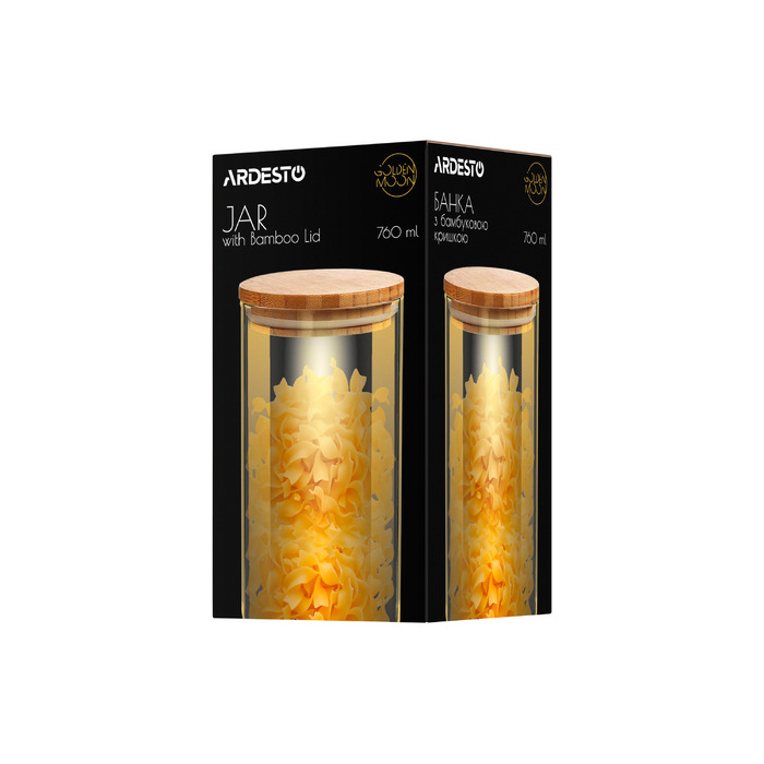 Банка для хранения ARDESTO Golden Moon, 760 мл, Стекло, Бамбук, Круглый, Золотой