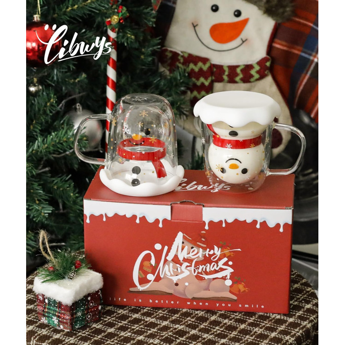 Різдвяні чашки у формі сніговика 370 мл. 2 шт. LIBWYS