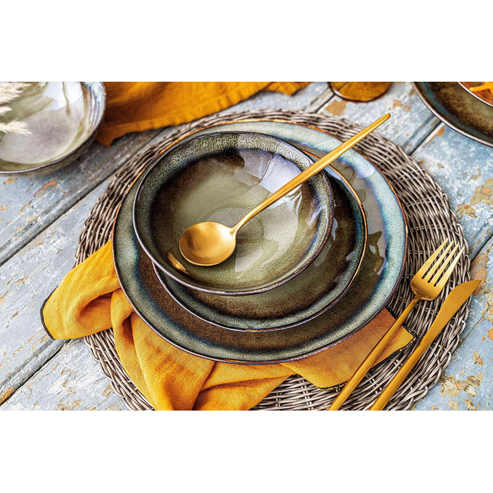 СПІВАЧКА Обідній сервіз Asti Stoneware, набір посуду з 12 предметів для 4 осіб, темний та унікальний дизайн, сучасний