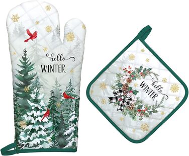 Перчатка для духовки и прихватка для кастрюль, набор 2 предмета, Зимний лес Arquiel