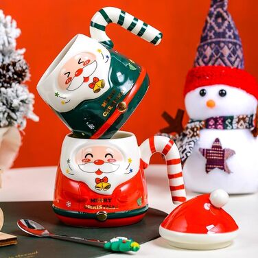 Різдвяна кружка, з ручками у формі цукерок та ложкою у формі ялинки 400 мл. ZONSUSE