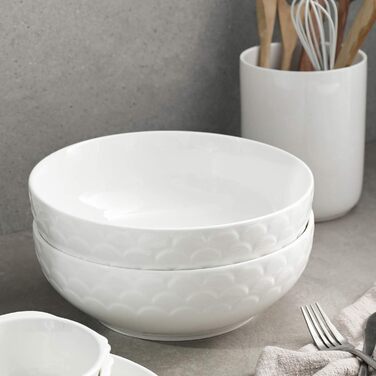 Большие сервировочные миски DOWAN 24,1 см, сервировочная миска для пасты с белым салатом, набор фарфоровых мисок для смешивания, прочные и штабелируемые, набор из 2 шт. , 2,5 QT