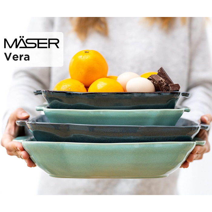 Серія Вера Каструлі з реактивною глазур'ю в наборі з 2 шт. , стійка до подряпин і порізів, прямокутна, керамічна (зелена), 931846