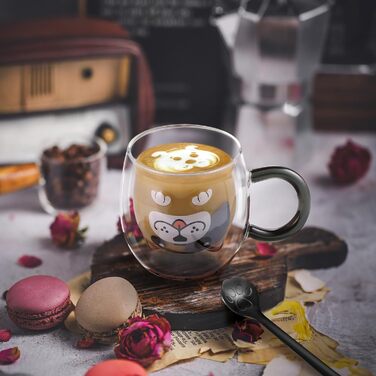 Двостінні милі різдвяні склянки для лате макіато 270 мл Кавова чашка Різдвяна кружка з ситечком для чаю Різдвяна ялинка Чайні склянки для молока, льоду, різдвяні подарунки для жінок і дітей (Тип 5 - Французький бульдог, Тип 5 - 280 мл * 1)