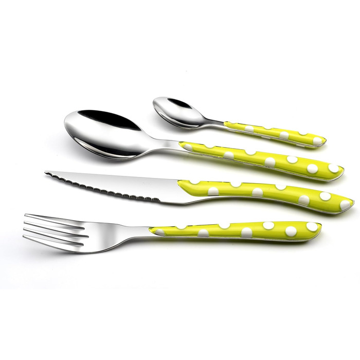 Столові прибори Amefa ECLAT, столові прибори на 4 персони, нержавіюча сталь з високоякісною пластиковою ручкою, ваги в точку, 16 шт. (Mnagre 16 couverts pour 4 personnes, зелений)