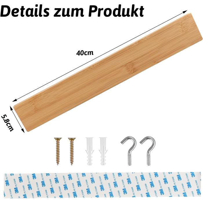 Магнітний тримач для ножів з бамбука 40 см Herboom