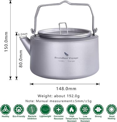 Титановий чайник зі складною ручкою та фільтром 1л. iBasingo