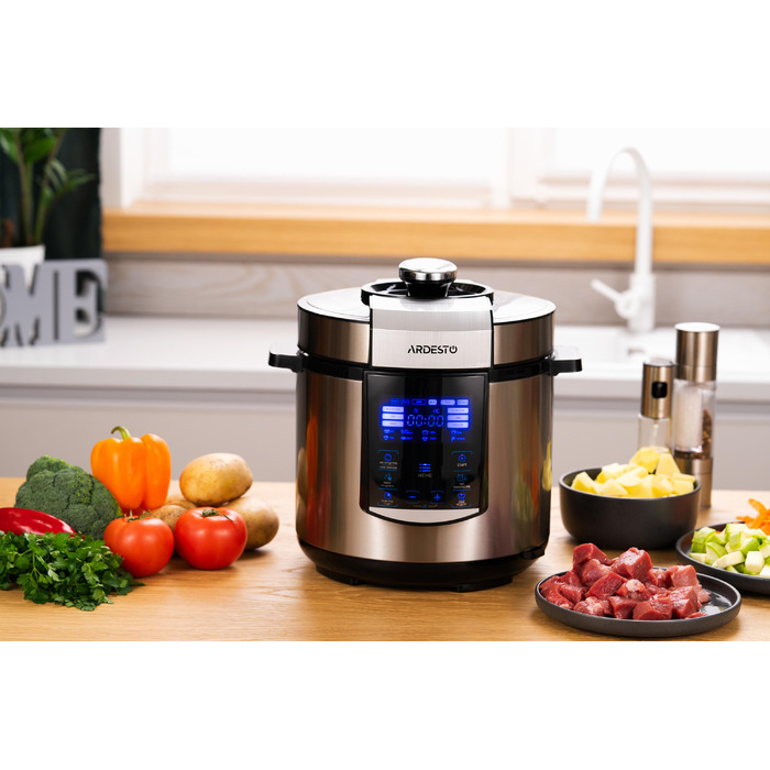 ARDESTO Мультиварка-скороварка MPC-P226, 900Вт, чаша-6л, електр. керування , книга рецептів, нерж. сталь+пластик, срібляста