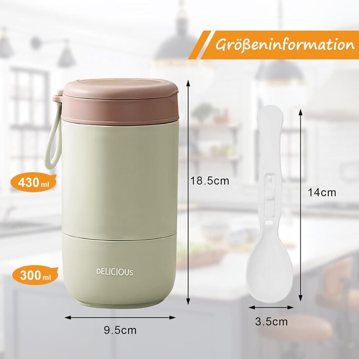 Стаканчик для пластівців Chedin з кришкою, стаканчик для каші з нержавіючої сталі 730 мл, герметичний стаканчик для йогурту з ложкою та кришкою, двошарові герметичні банки для консервування, ідеально підходять для роботи (рожевий зелений)