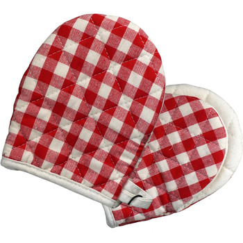 Рукавички для духовки AMRAMI термостійкі, набір бавовняних рукавичок для приготування їжі та випічки, 2 рукавички для духовки, що праються (червоно-чорні в клітинку) (маленькі червоно-білі в клітинку)