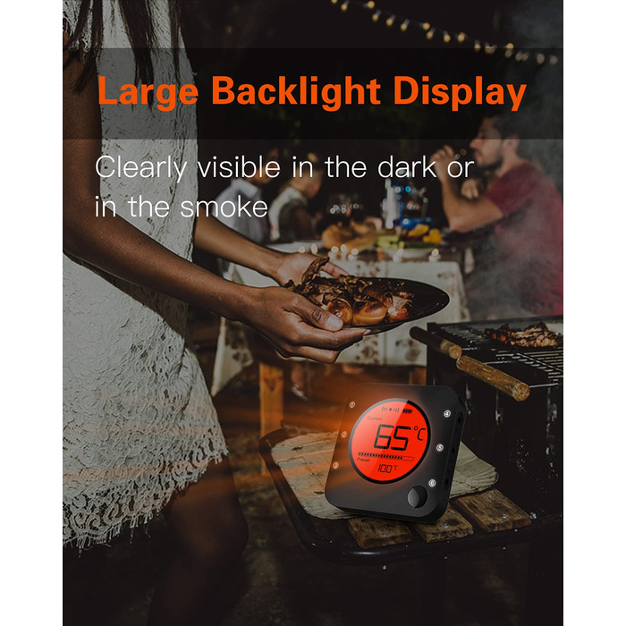 Метровий термометр для гриля Bluetooth, бездротовий термометр для м'яса з 4 зондами з нержавіючої сталі BFOUR