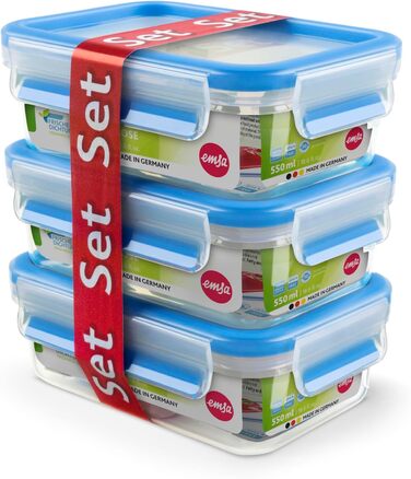 Набір контейнерів для зберігання харчових продуктів EMSA Clip & Close, прямокутні, 5 x 0,8 л, коробки для зберігання, 100 герметичні, придатні для миття в посудомийній машині, морозильної камери та мікрохвильової печі, прозорі, сині, зроблені в Німеччині,