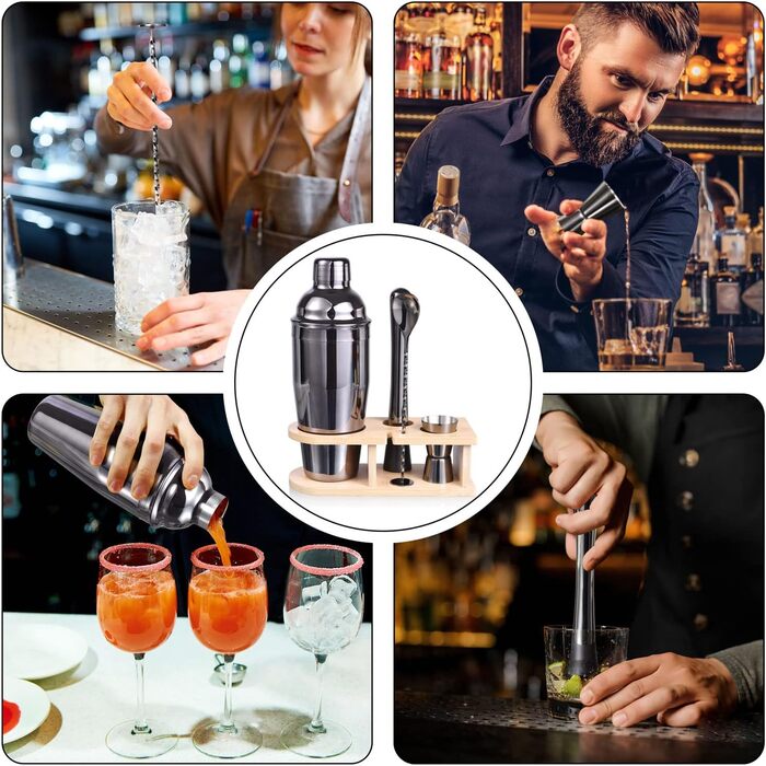Набір коктейльних шейкерів, 5-компонентний набір бармена з нержавіючої сталі, 750 мл, професійний барменський набір для змішування мартіні, стильний домашній набір інструментів для бару з буклетом рецептів коктейлів