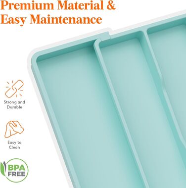 Органайзер для столових приборів 57 х 38 см для шухляд, 5 відділень, бірюзовий Lifewit