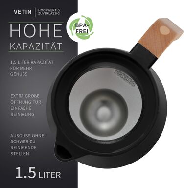 Термоглечик з чайним фільтром 1,5 л, чорний VETIN