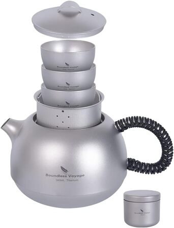 Набор титановых чайников iBasingo с фильтром, ручкой и крышкой для защиты от ожогов Офисный чайный набор 380 мл Набор чашек для чайника для домашнего ультралегкого кемпинга Мини-чайник Ti3109D (Ti3110d Чайник 380 мл 3 чайные чашки 1 набор чайников с кожан