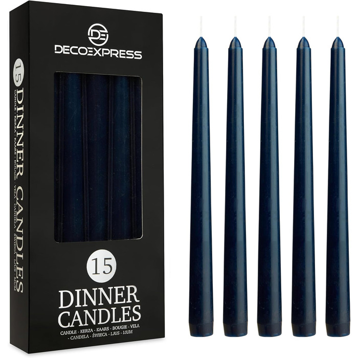 Набір свічок DECO EXPRESS Taper з 6, 10, 15 або 50 шт. , тривалий час горіння до 8 годин, без запаху (сині, набір з 15 шт. )