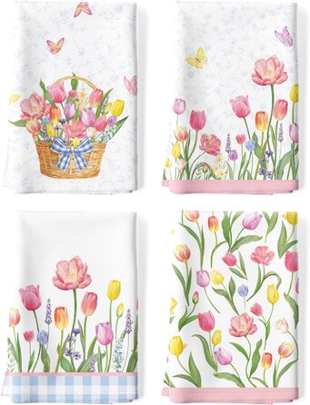 Кухонні рушники, бавовна, 4 упаковки, кухонні рушники, 100 бавовна. Осінній набір кухонних рушників. Універсальні високоякісні кухонні рушники для сушіння, 50 x 70 см (Pink Flower 02)