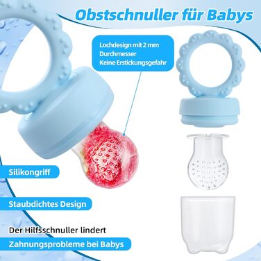 Фруктова пустушка для малюків від 3, 4, 5, 6 місяців, 2 годівниці для дитячого харчування з фруктами та контейнер для зберігання дитячого харчування, ланцюжок для пустушки та 6 силіконових сосків 3 розмірів, фруктова пустушка для малюків (рожево-фіолетова