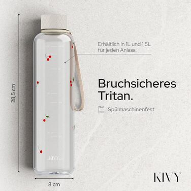 Пляшка для води 1 л тританова, прозора вишня KIVY