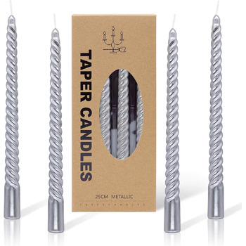Набір з 4 конічних спіральних свічок 2 х 25,5 см, сріблястий Alederways