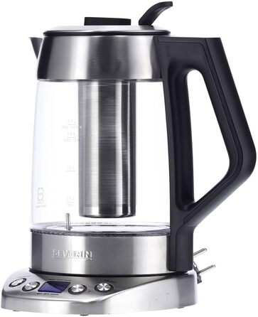 Стеклянный чайник и чайник SEVERIN, чайник с регулируемой температурой и временем заваривания, стеклянный чайник с предустановленными чайными программами, 3 000 Вт, нержавеющая сталь, WK 3479 с функцией Easy Tea Select - Одна функция