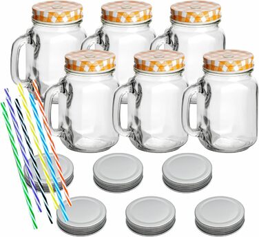 Набор из 6 стаканов для питья с крышкой 450 мл оранжевый gouveo